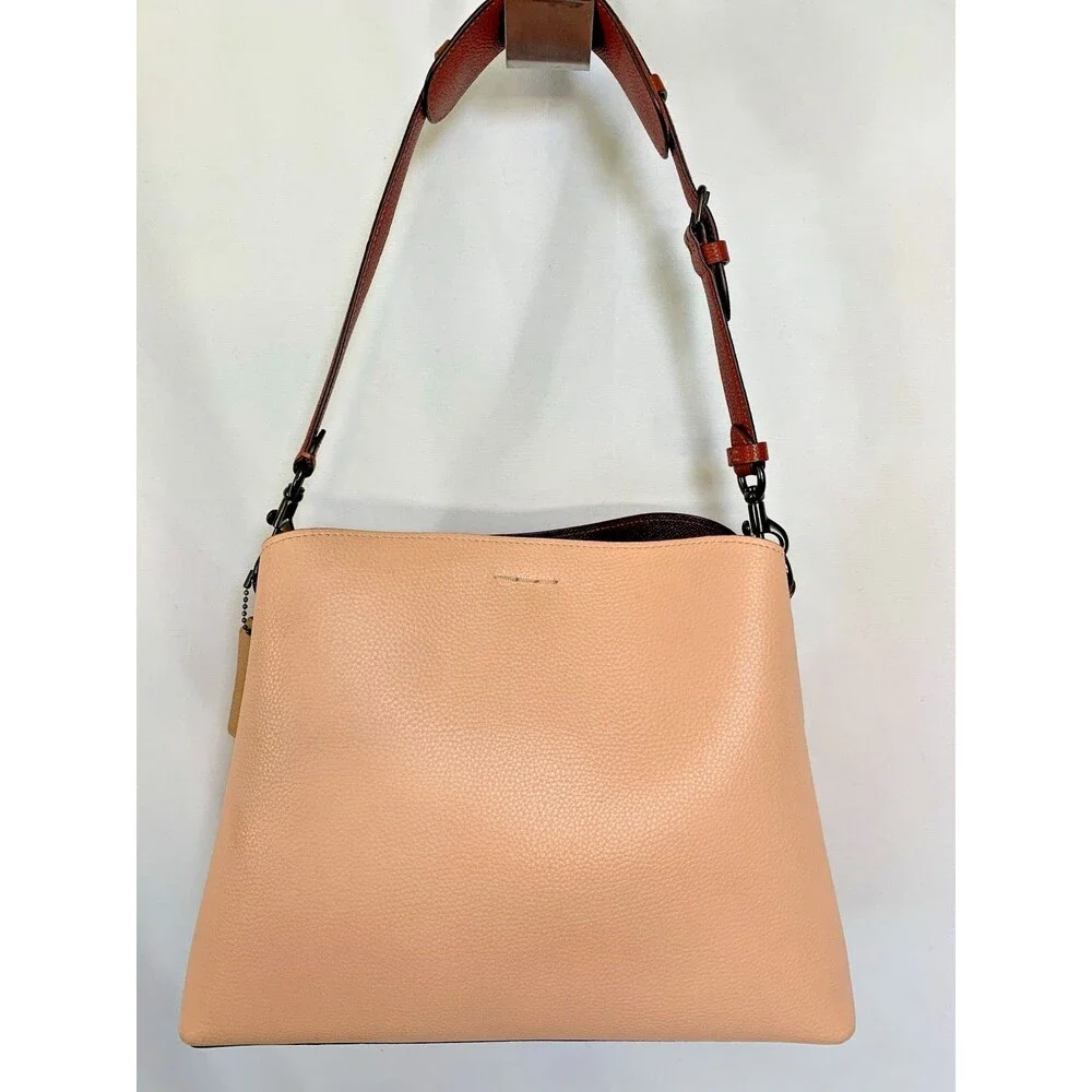 COACH Willow Shoulder Bag Faded Blush Colorblock Signature Canvas Interior C2267
